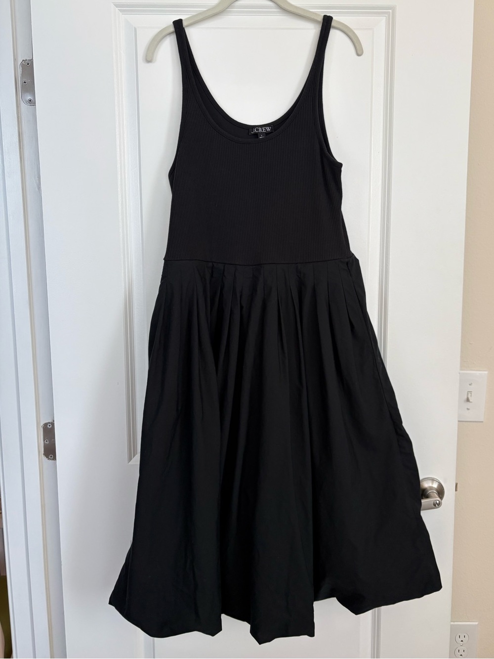 J. Crew Black Fitted Tank Midi Dress with Poplin Cotton Bubble Skirt Size Large - Picture 4 of 8